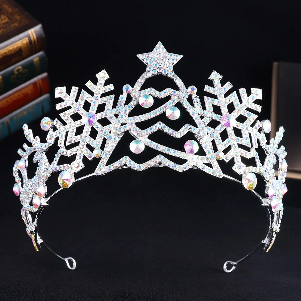 Fashion Christmas Crown Snowflake Reindeer Desig Tiara For Women Crystal Princess Party Headpiece Rhinestones Hair Accessories
