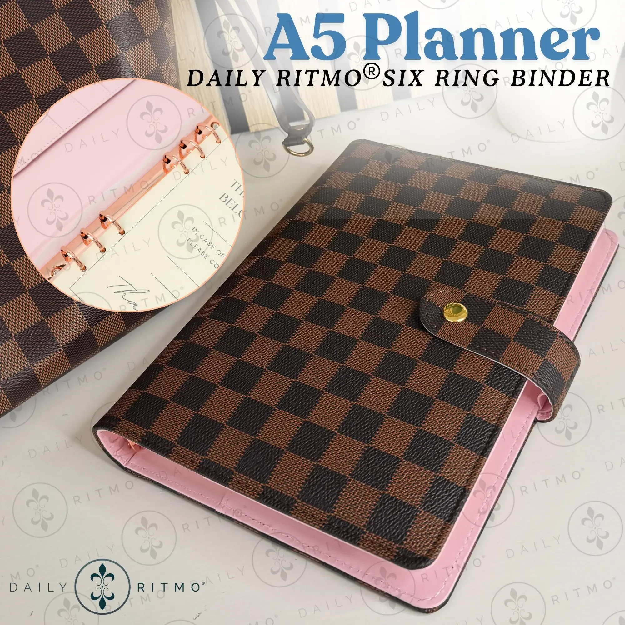 

DAILY RITMO A5 Checkered Planner 6-Ring - PU Leather Binder Cover with 160 Pages of Daily To Do List