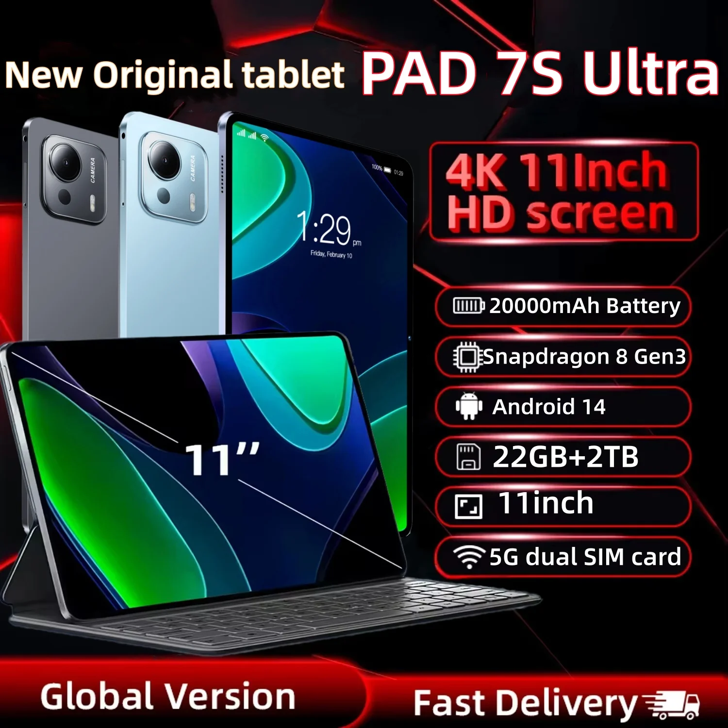 

2025 Global Edition Original New PAD 7S Ultra Tablet PC Snapdragon 8gen3 HD4K 22GB + 2TB Android 14 5G Tablet with Dual SIM WIFI
