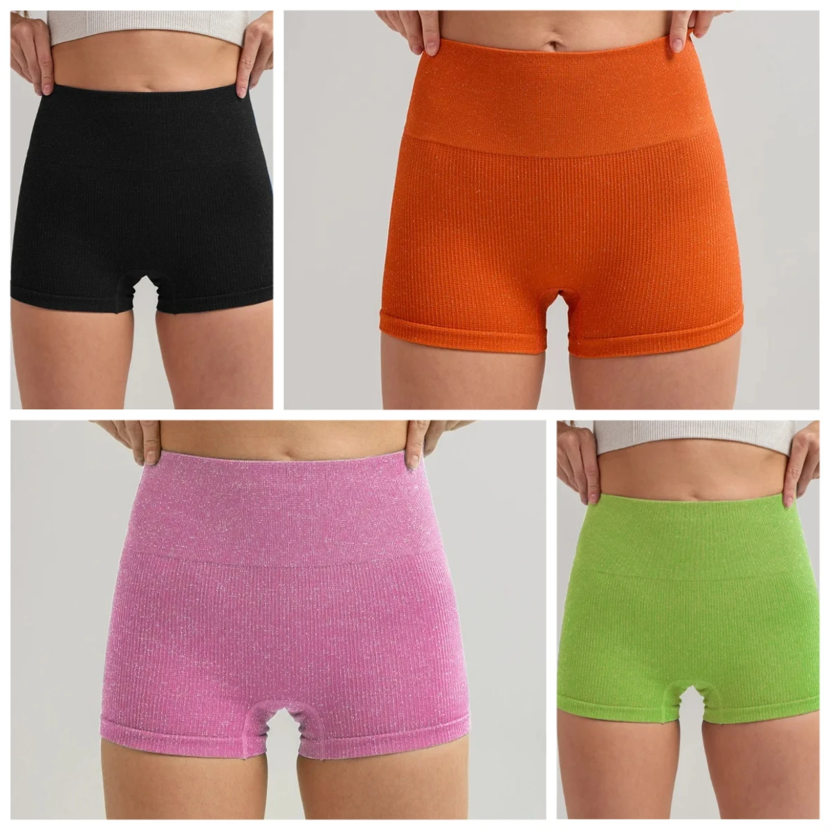 

High Waist 3 Inch Yoga Shorts Hip Lift Sports Shorts Silver Fiber Abdominal Control Quick Dry Gym Running Fitness
