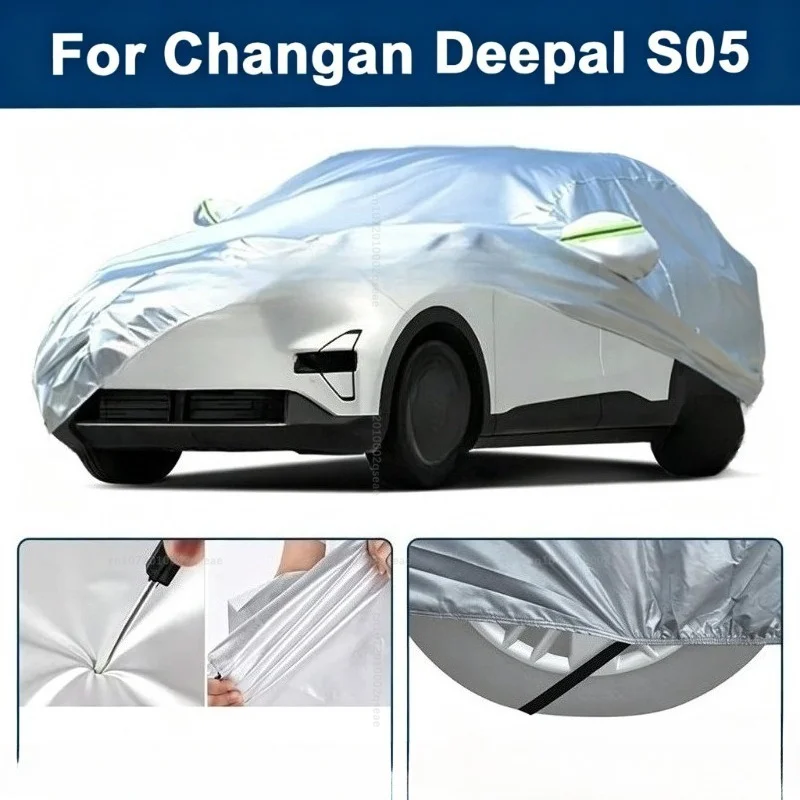 Outdoor-Vollabdeckung für Changan Deepal S05 mit reflektierenden Streifen, wasserdicht, schneesicher, staubdicht, UV-Schutz, Auto-Zubehör – Detail 1