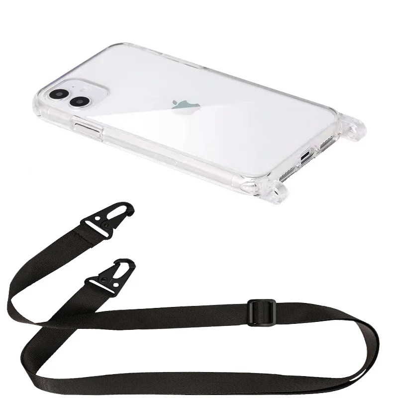 Transparent TPU+PC Crossbody Necklace Phone Case For iPhone 15 Pro 14 12 11 Pro Max XS XR X 6 8 7 Plus Fashion Lanyard Cover