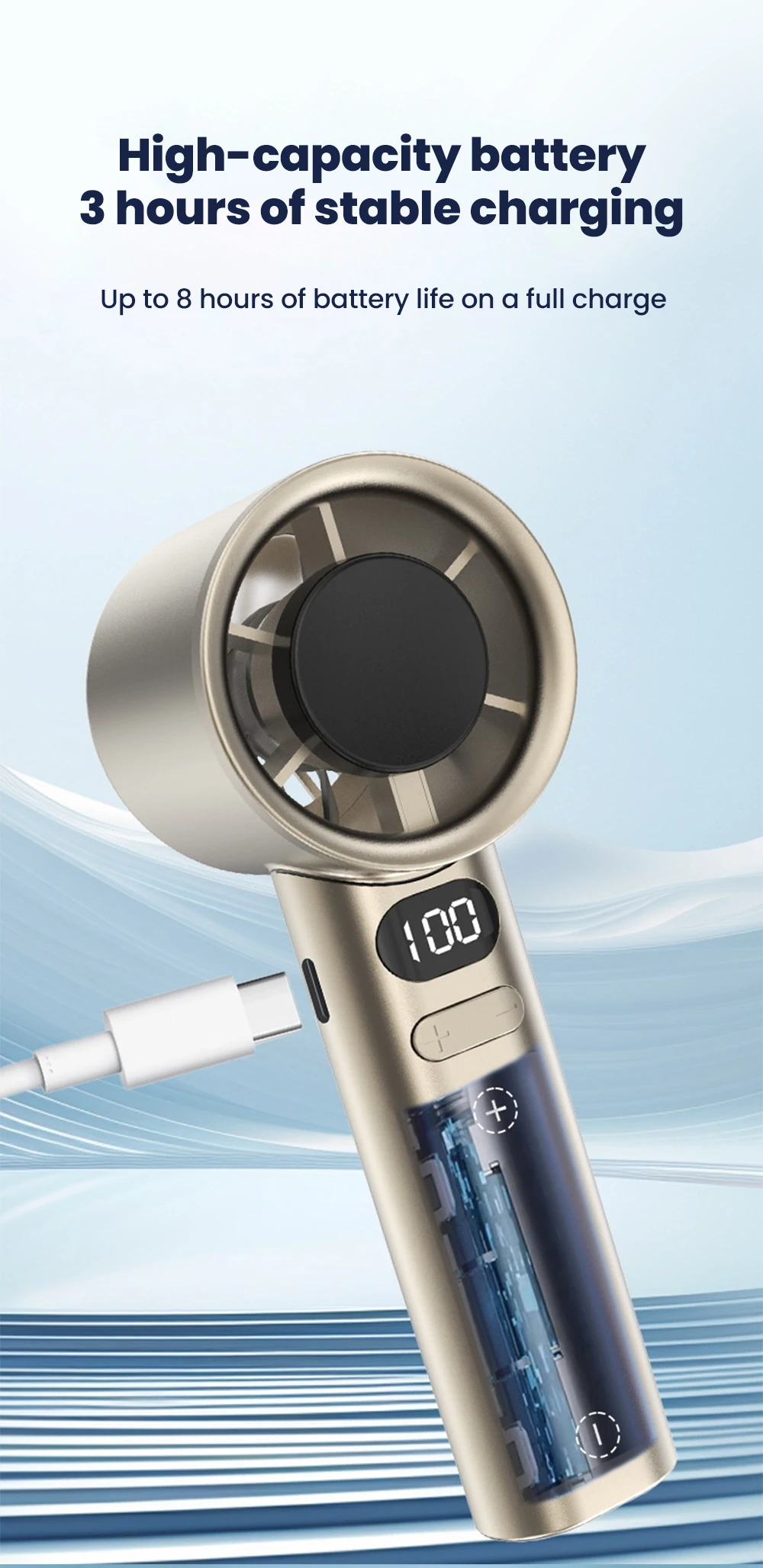 Turbo Mini Fan Adjustable High Wind USB Rechargeable Handheld Battery Display Turbofan Portable Home Outdoor Electric Fan Mini