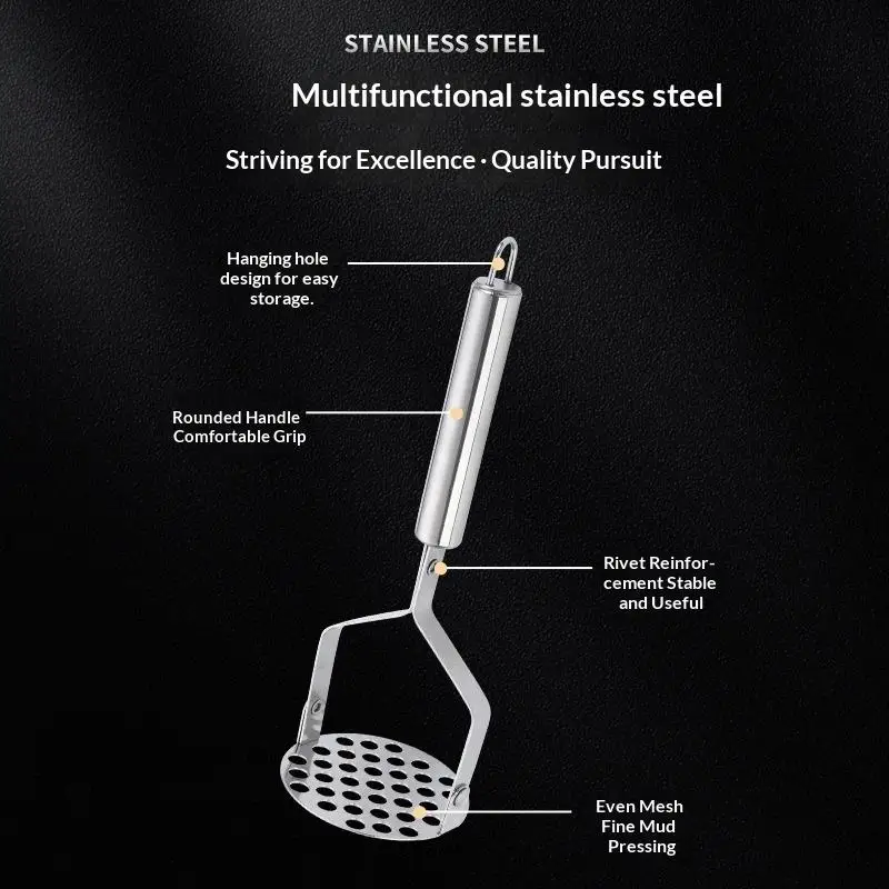 Stainless Steel Potato Masher Fruit Vegetable Crusher Durable Easy To Clean Baby Food Kitchen Tool