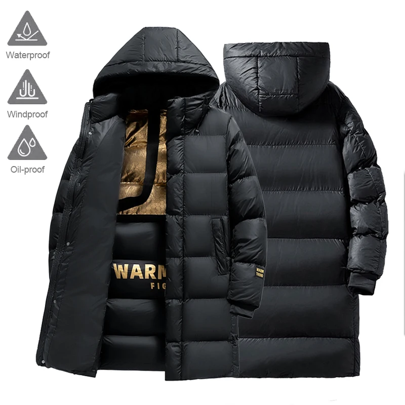 Men's Hooded Puffer Long Style Jacket Coat Trendy Classic Black Warm Thick Parka Jacket Winter Outdoor Casual Daily Outerwear