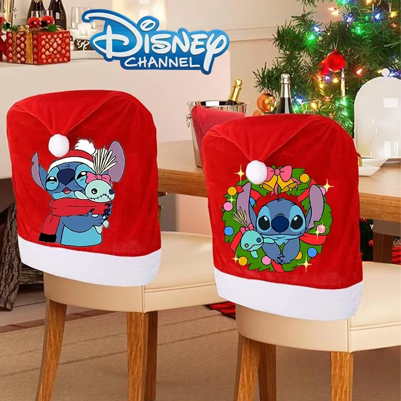 Stitch Disney-funda para silla con adornos navideños, funda de cojín con respaldo de Anime Kawaii, fiesta festiva, restaurante, regalo de decoración navideña para el hogar