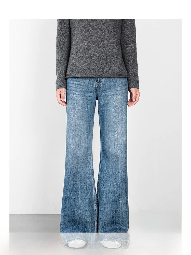 

Винтажные джинсовые расклешенные широкие джинсы с завышенной талией, повседневные женские брюки, свободный крой с талией, весна-осень, синие