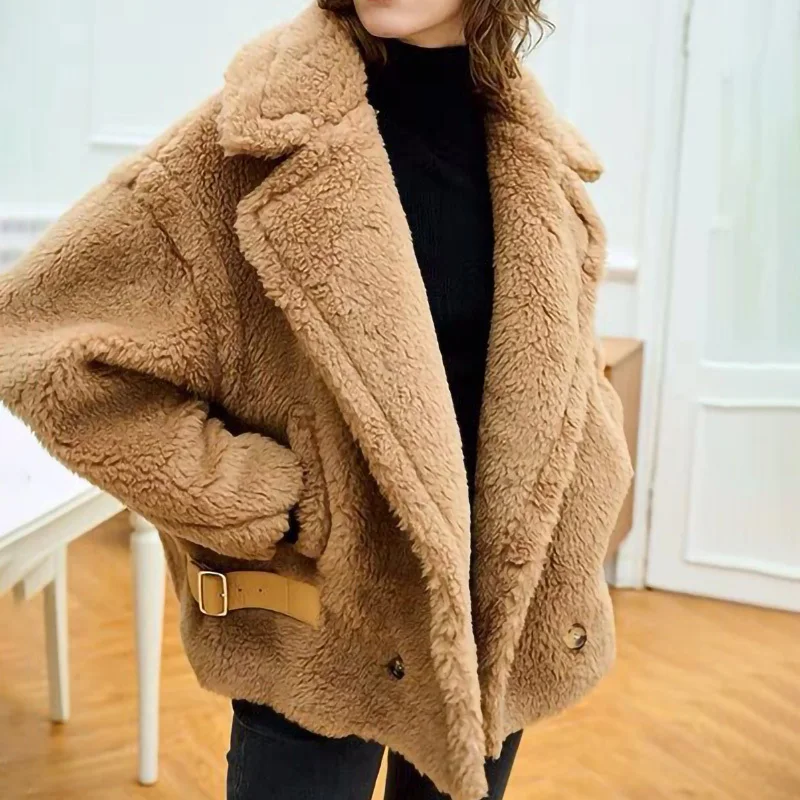 2024 Winter Fur Coat Real Wool Alpaca Teddy Bear Coat Women Thick Fur Jacket Short Outerwear Streetwear