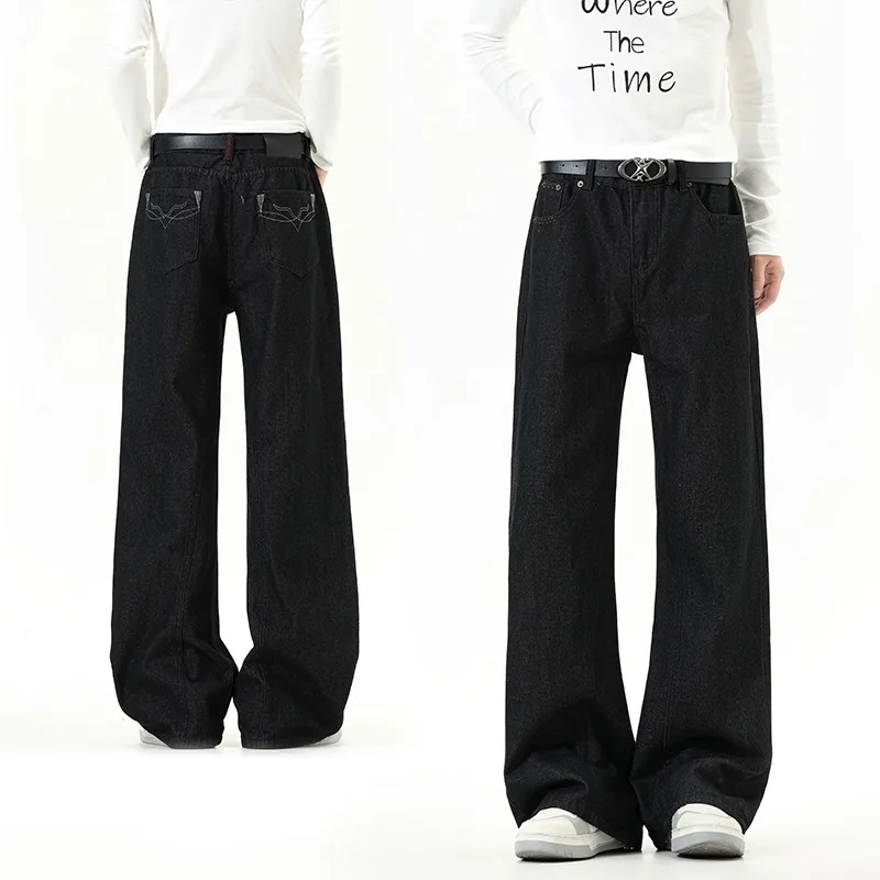 Y2K High Street Cool Embroidered Flare Jeans Men Women American Denim Stylish Baggy Straight Bootcut Denim Trousers