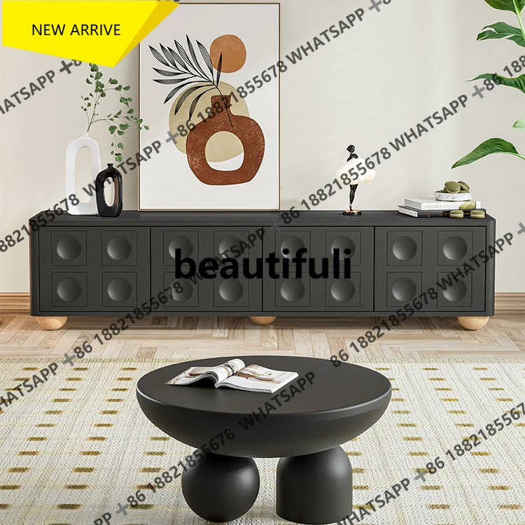 

M138 French TV cabinet, modern living room, small apartment, bedroom, medieval solid wood rock slab, black locker