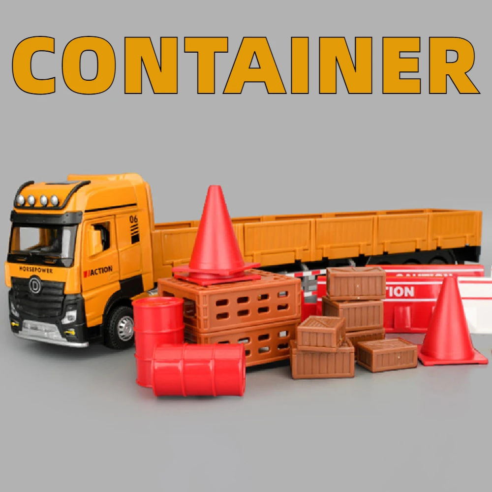 1:32 Extended Roadblock Transport Truck Crane Model Toy Alloy Diecast Door Opened Engineering Vehicle Models Collection Gift Boy