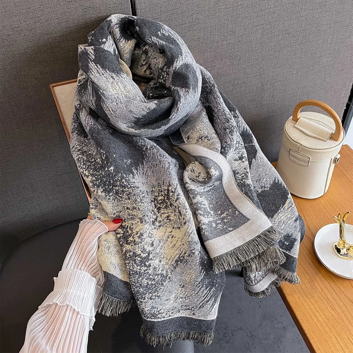 

Осень-зима кашемировые шарфы ретро картина маслом дизайн шарф женский толстый теплый шаль женский роскошный пончо Bufanda Echarpe