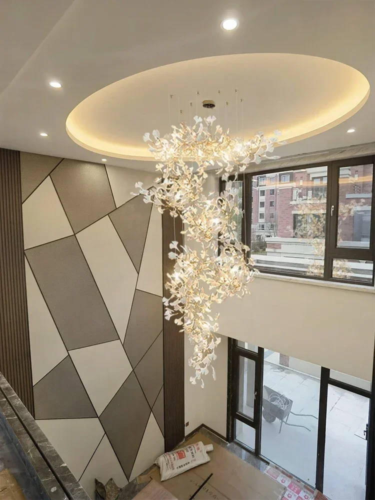 Modern Loft Ginkgo Leaf Chandelier for Villa Living Room Duplex Staircase Hotel Lobby Light Apartments Ceiling Pendant Lamp