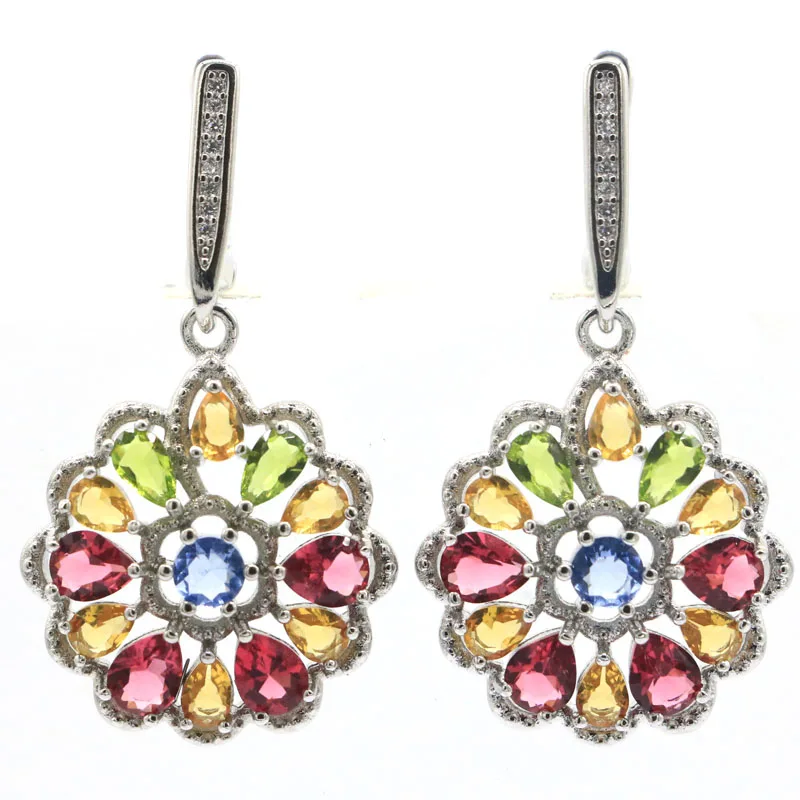 

Buy 4 Get 1 Free 43x20mm Multi Color Garnet Citrine Peridot Pink Raspberry Rhodolite Garnet CZ Women Silver Earrings