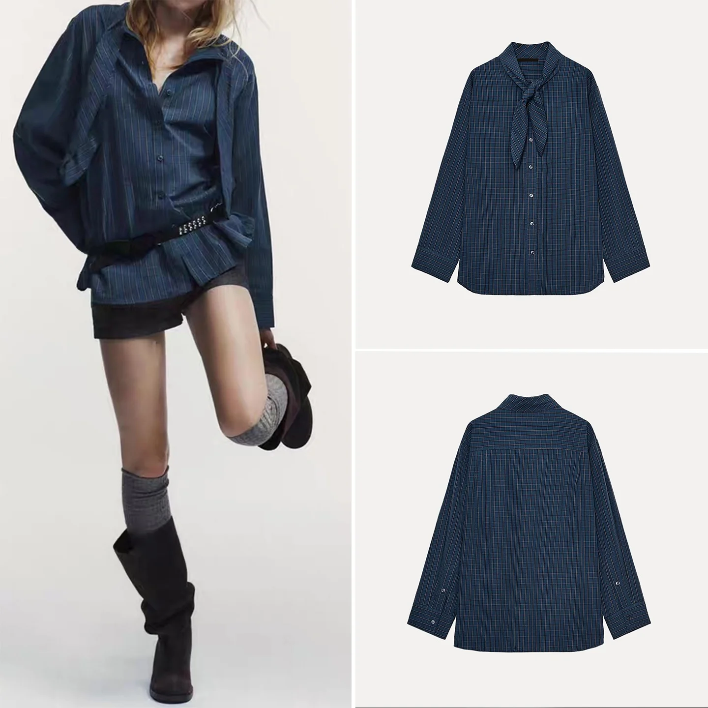 Damski szal w kratę, długi, swobodny, modny, nowość 2025, oddychający, prosty krój, zapinany na guziki, casualowy.