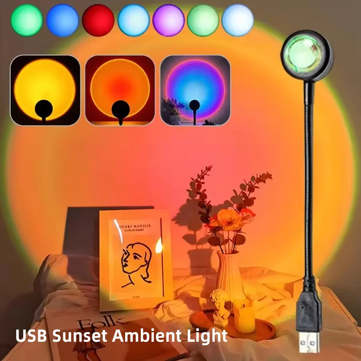 Sunset Projector LED Lamp | Art Deco Style Metal and Crystal USB Powered Energy Efficient Bedroom Decoration