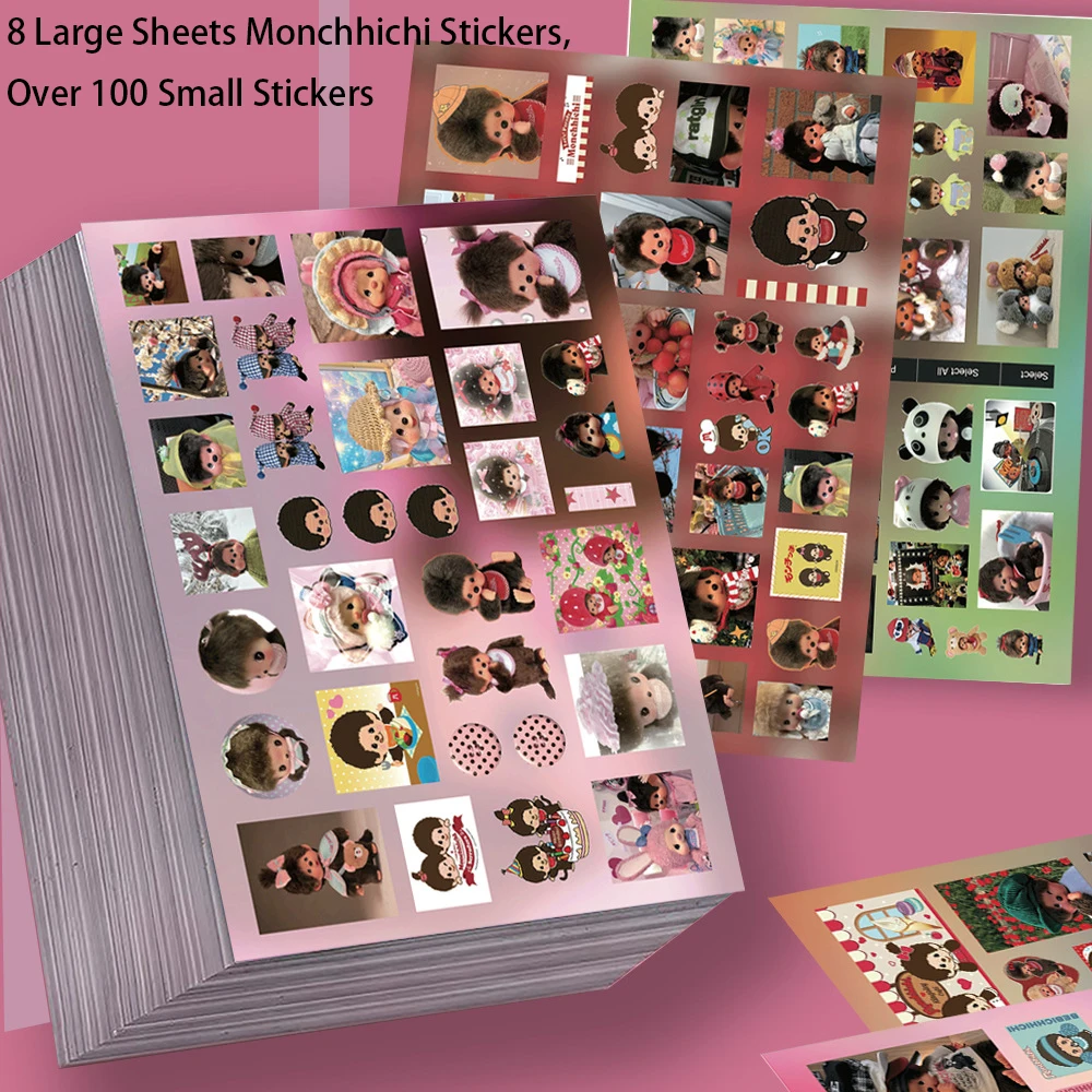 8/16 Blatt Niedliche Monchchi-Puzzle-Aufkleber aus PVC-Material, DIY Handy-Dekoration, Kinderspielzeug, Scrapbook, Wasserfeste Graffiti-Aufkleber – Detail 1