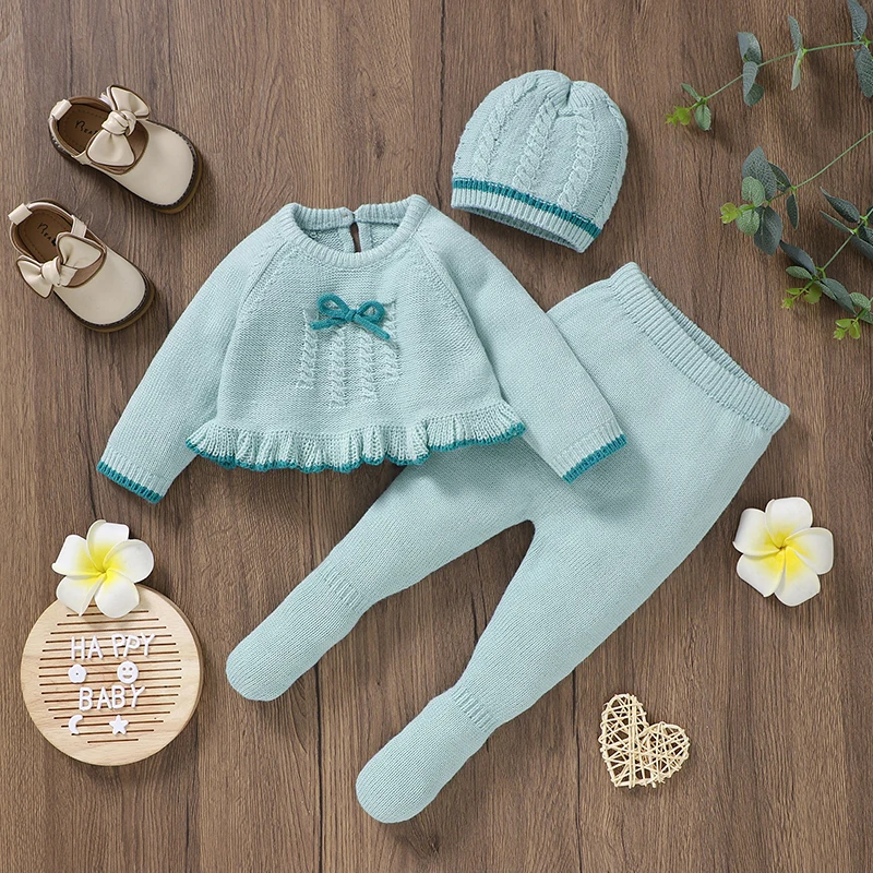 Infant Baby Clothes Sets for Newborn Girls Blue Long Sleeve Sweaters Jumpers+Pants Outfits 0-9M Toddler Fall Winter Outwear Suit