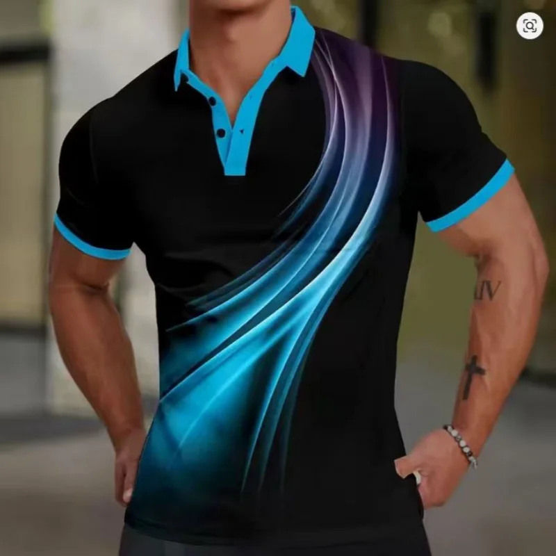Men's Color Blocking Polo Shirt 3D Printed Outdoor Street Short Sleeve Printed Button Clothing Fashion Design Casual Breathable