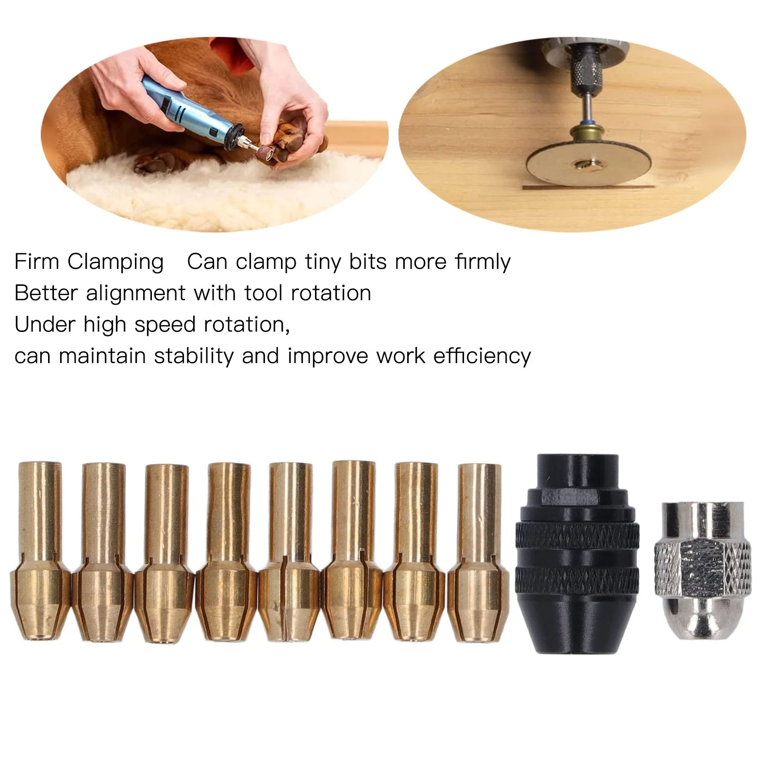 Drill Chuck Collet Set 1/32in To 1/8in Rotary Tool Keyless Chuck Adapter with 8 Sizes of Brass Collet and Nut for Dremel 5
