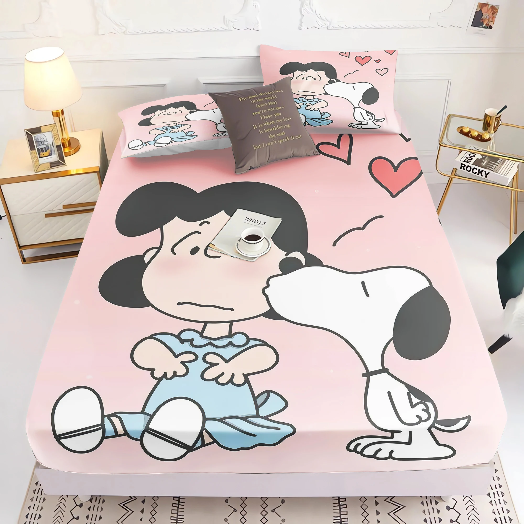 

Snoopy Printed 3-Piece Set 1fitted Sheet Universal, Suitable For Children And Adults Bedding Full Set 100% Polyester Home