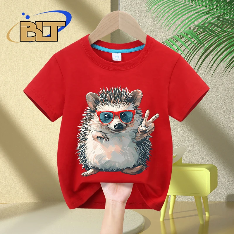 Kawaii hedgehog print kids T-shirt summer children's cotton short-sleeved personalized tops boys and girls gifts