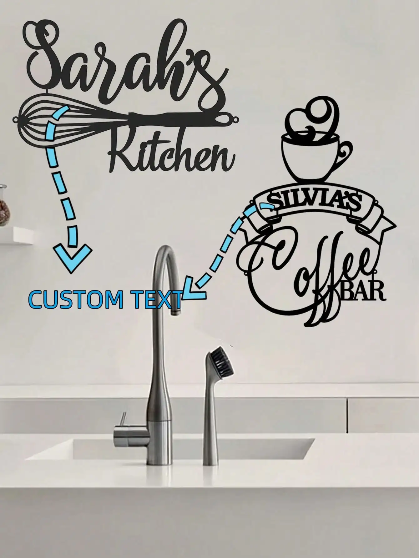 

Custom Laser Cut Steel Nameplate Wall Art Scroll Border Unique Home Decor Kitchen Coffee Shop Gift