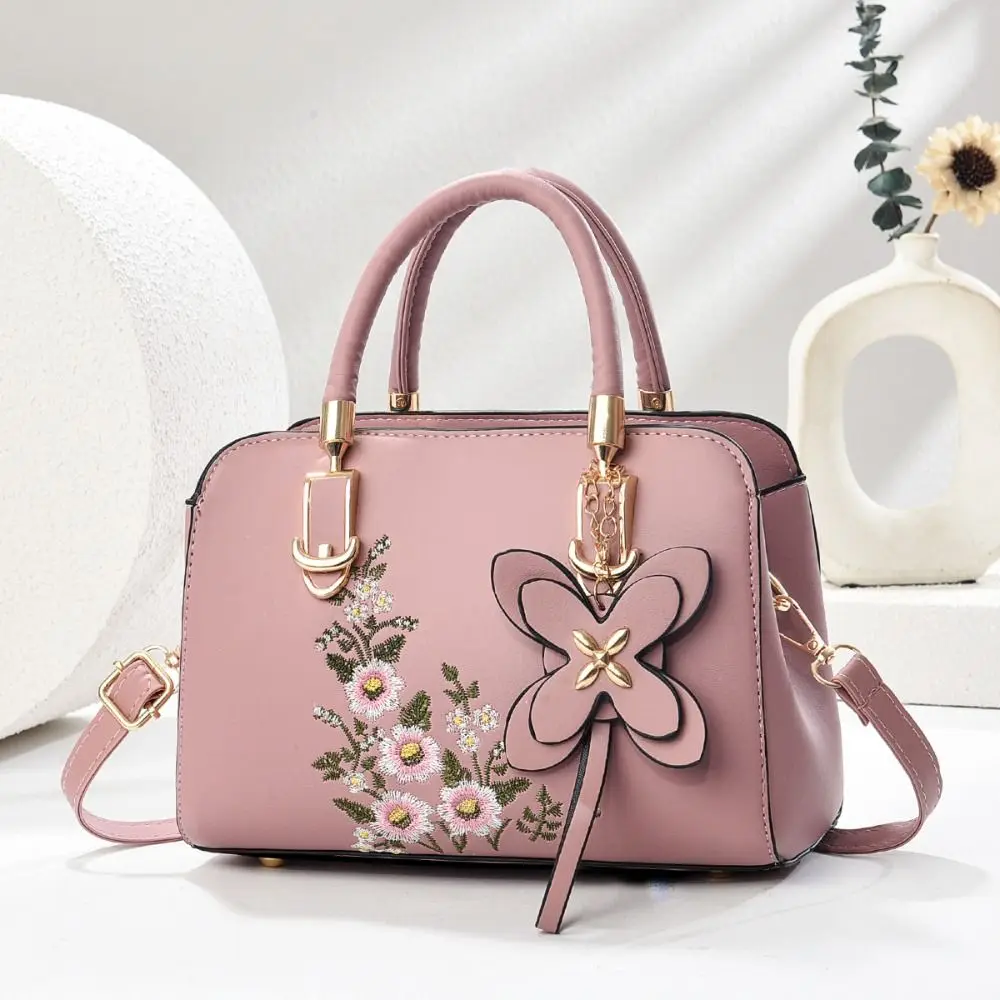

Простая элегантная сумка для мамы из искусственной кожи с подвеской Y2K, квадратная сумка с милой вышивкой, большая вместительная элегантная сумка на плечо для улицы