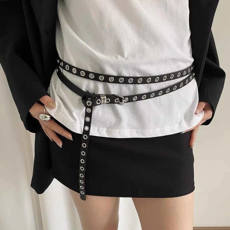 تصميم كوري، حزام بطبقة مزدوجة غير مثقوب، شخصية أنثوية متخصصة، إكسسوارات على طراز فتاة ساخنة متعددة الاستخدامات، تنورة، je