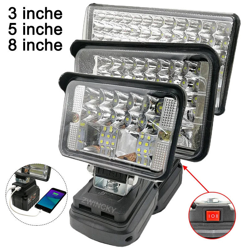 Working Lamp LED Flashlight Outdoors Floodlight Light for Makita Lithium Battery BL1430 BL1830 With USB Cordless Emergency Light