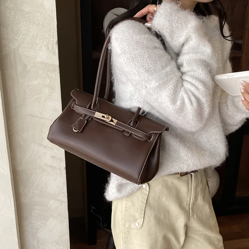 New niche briefcase for women, new 2026 design French stick bag, high-end feel handbag, shoulder and armpit bag
