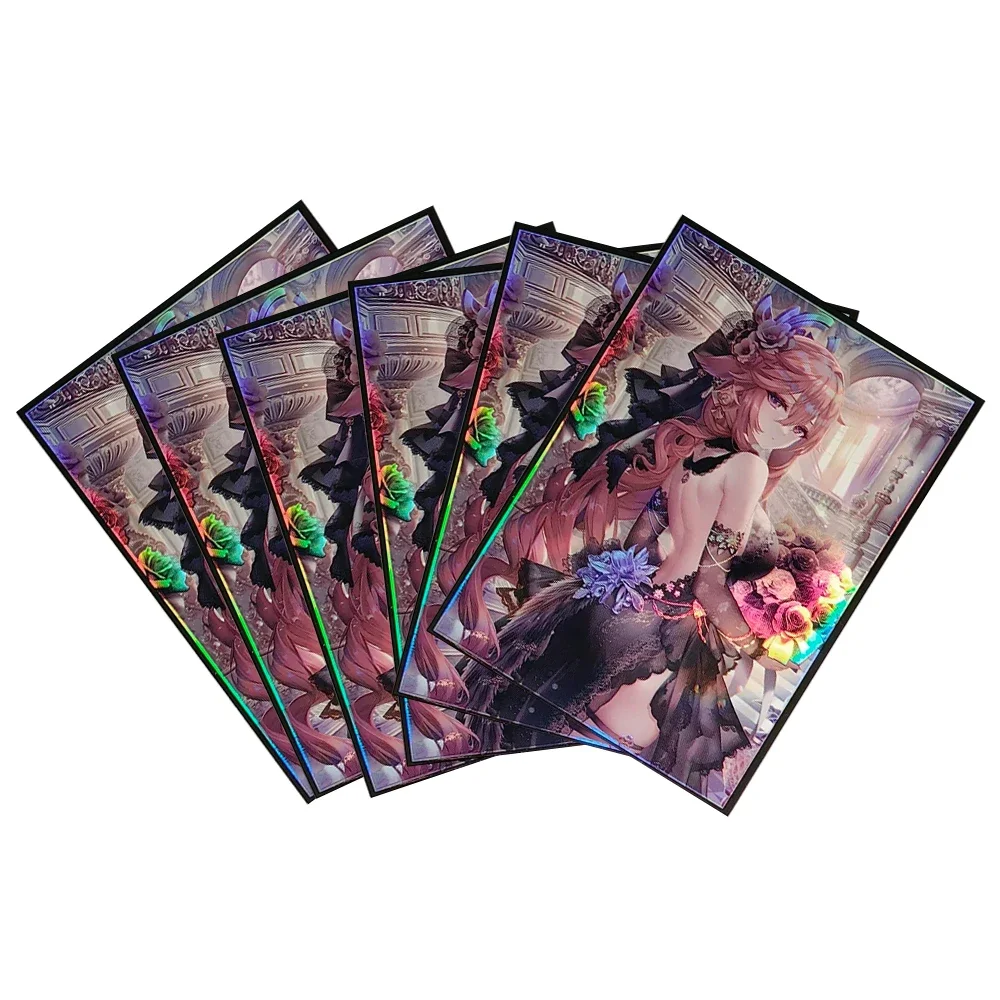 60 pz 67x92mm olografico Flash Card Sleeves Yae Miko Cartoon Card Holder per MTG/PKM Game Card compatibile con PTCG