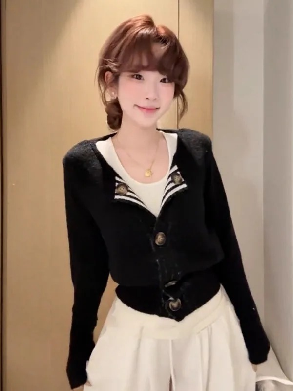 

Женский фланелевый вязаный кардиган больших размеров, приталенный, винтажный, с отложным воротником, верхняя одежда для осени и зимы, модный повседневный топ