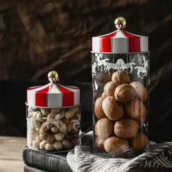 Nordic Creative Carousel Sealed Glass Jar Snacks Grains Candy Storage Jar Milk Powder Storage Jar