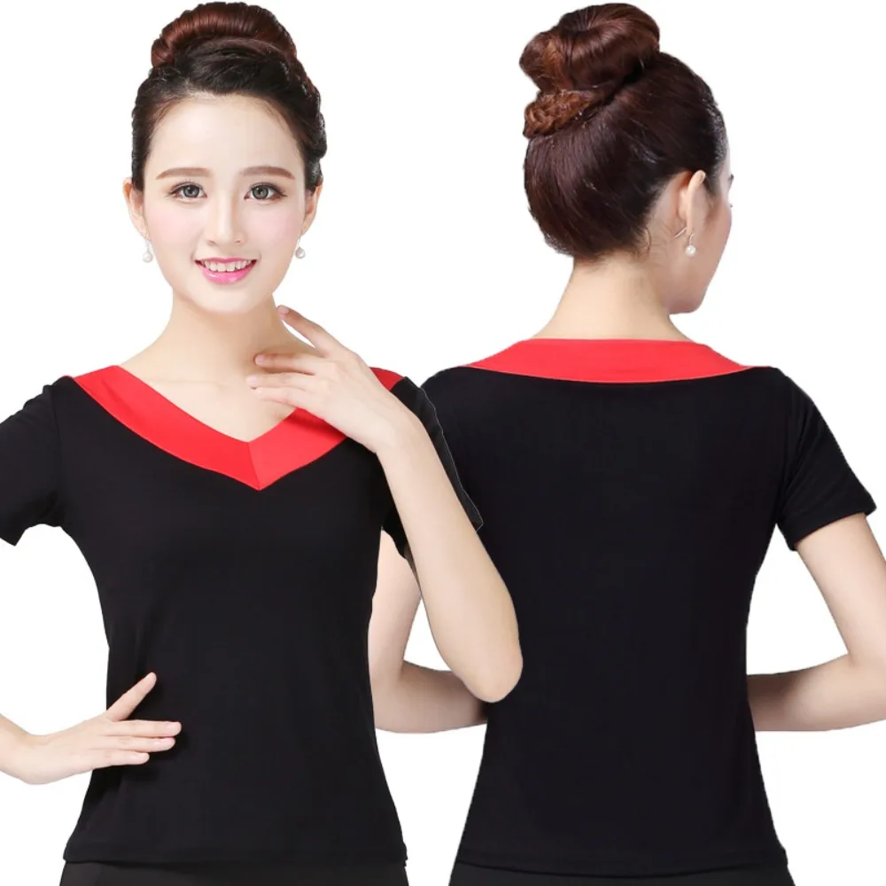 Senior Women's Square Dance Top - V-Neck Modal T-Shirt (Breathable Moisture-Wicking, Loose Fit for Dancing)