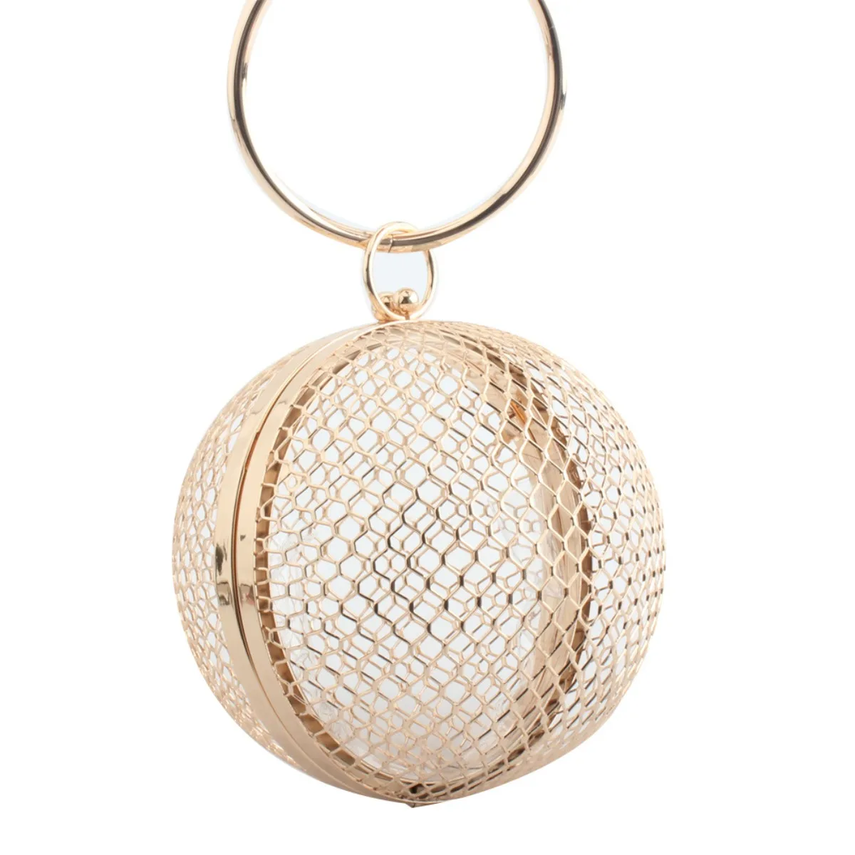 

New Fashionable Ladies' Metal Mesh Round Ball Evening Clutch Handbag for Dinner Party