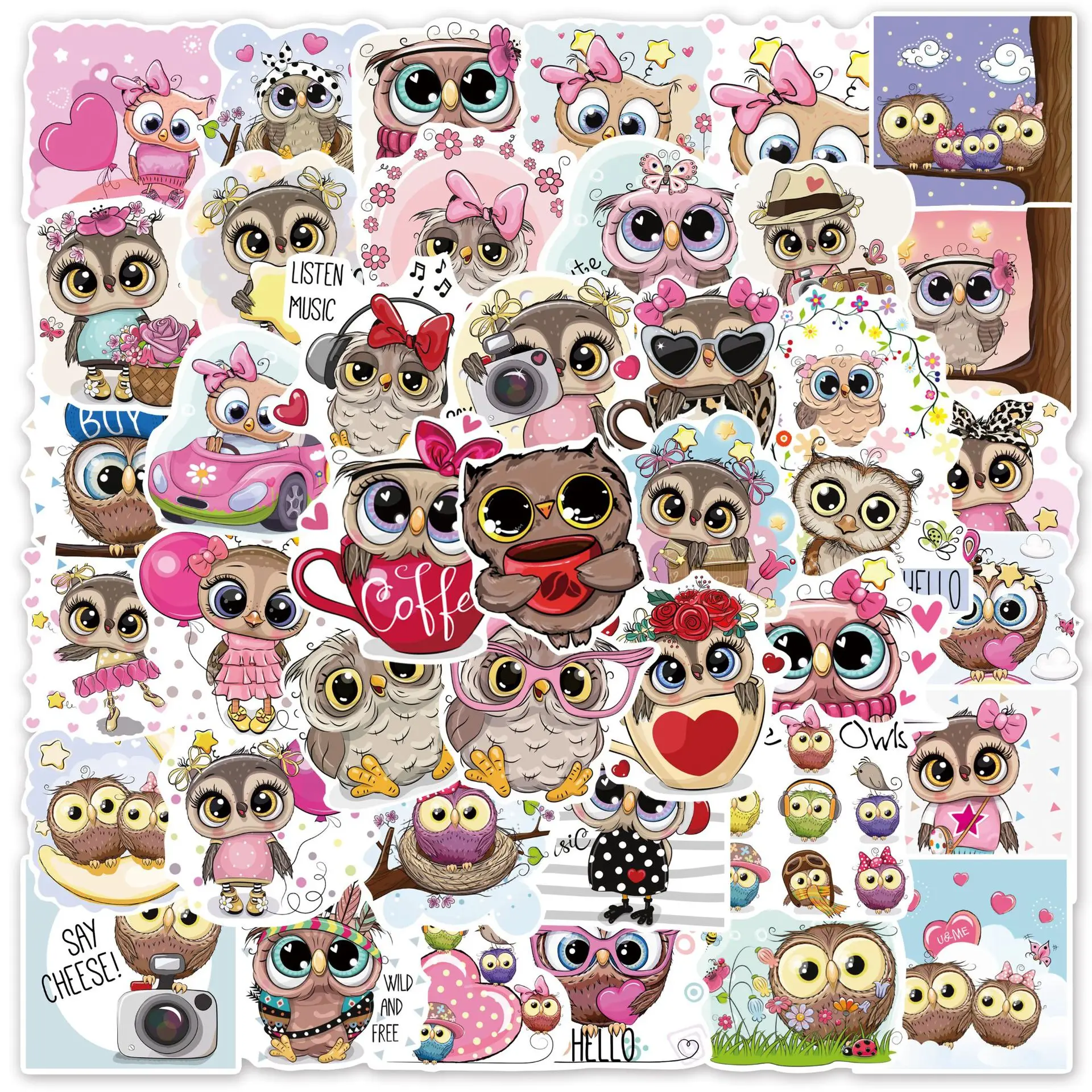 

10/30/50pcs Owl Cartoon Graffiti Stickers Kawaii Animal Cute Stickers Scrapbook Kids Toys Laptop Diy Car Pvc Decal Decor Sticker