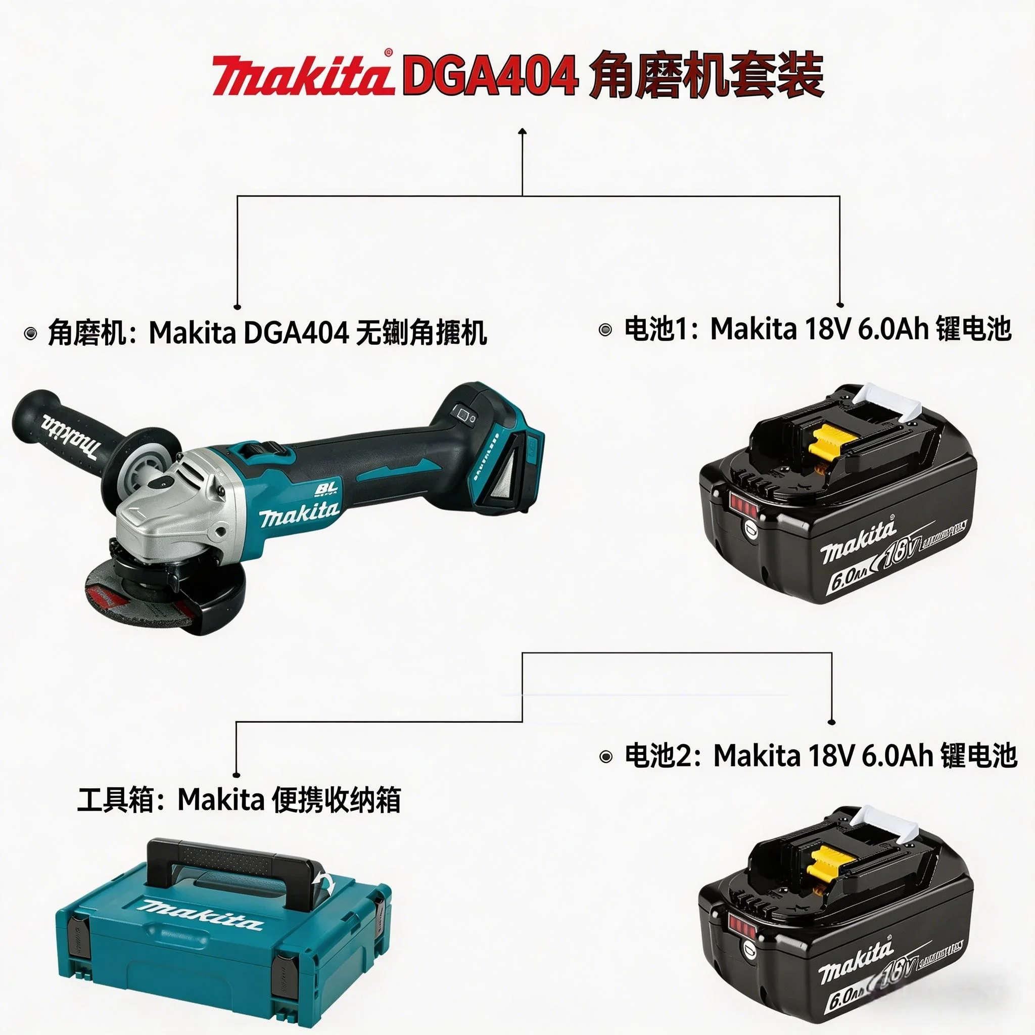 

Аккумуляторная угловая шлифмашина Makita DGA404 125 мм, бесщеточная, беспроводная, электроинструмент