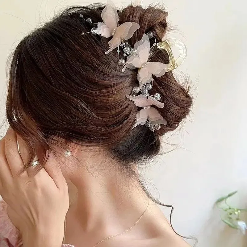 Elegante Haarklammer mit Schmetterlingsperlen für Frauen und Mädchen, süßer Haarschmuck, Haarspange, modische Haaraccessoires – Detail 2