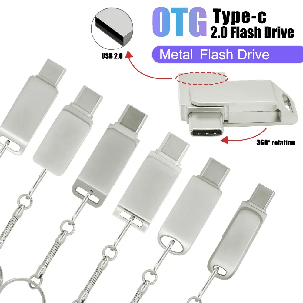 

TYPE-C OTG 2 IN 1Phone/Laptop USB Flash Drives Metal Pen Drive Hight Speed Memory Stick U Disk 4GB Waterproof USB 64GB PenDrive