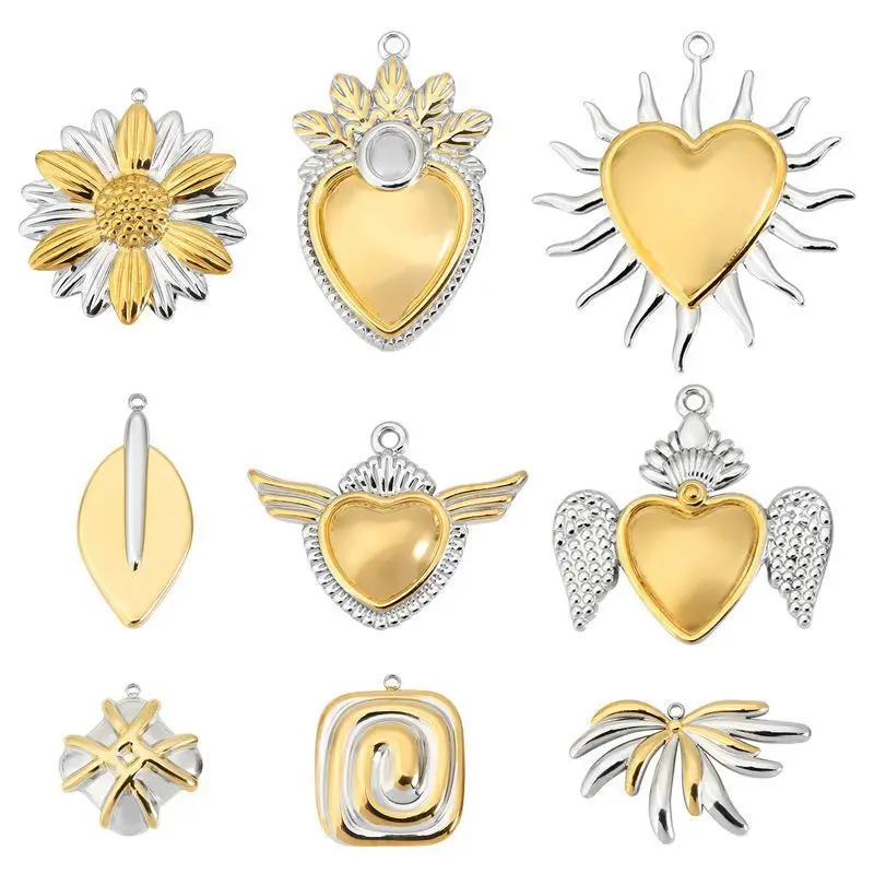 

3pcs Stainless Steel Two Tone Sun Heart Flower Large Charms Daisy Angel Wing Pendant for DIY Necklace Jewelry Making Accessories