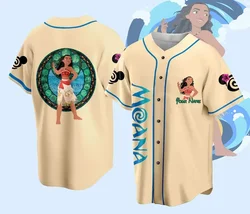 New Disney Moana Princess Customized Name Baseball Jersey Outdoor Sports Style Casual Jersey Men's and Women's Personalized Tops