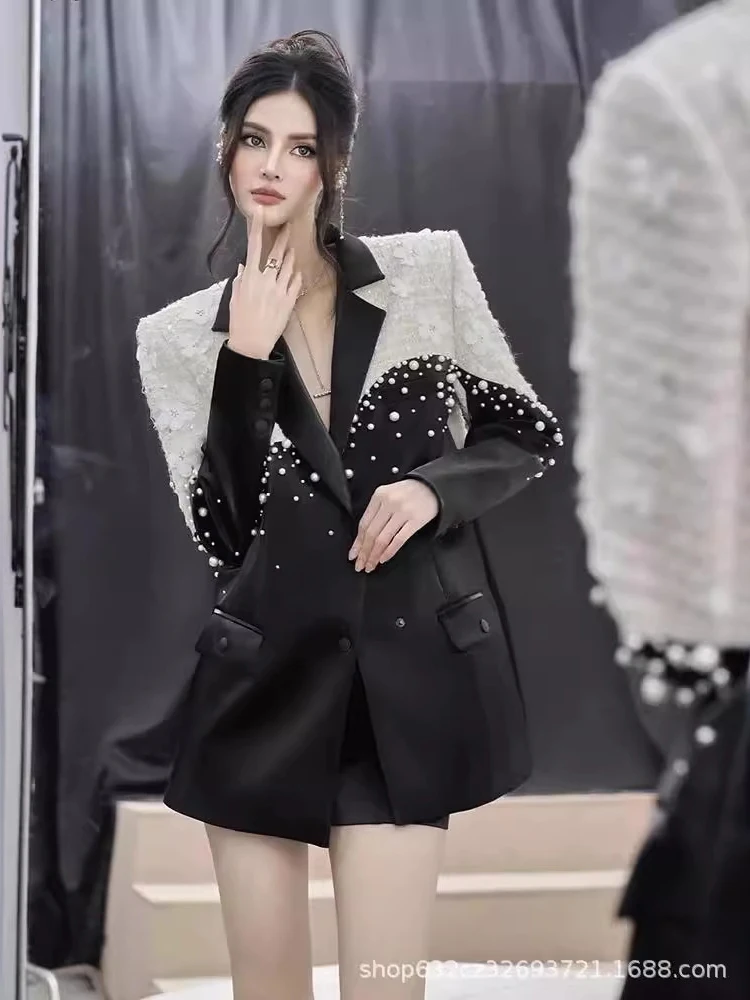 2024 2024 Women Light Luxury Style Niche Suit Jacket Autumn New Item Heavy Industry Nail Bead Casual Versatile