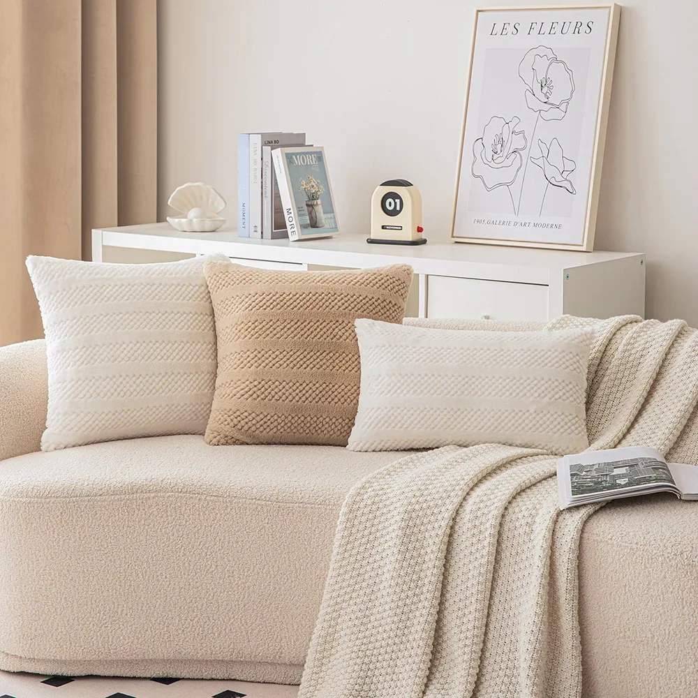 Nordic Style Innovation Cushion Cover Pillowcase Solid Cream Corn Grain Plush Living Room Sofa Cushion Waist Cover New Arrivals