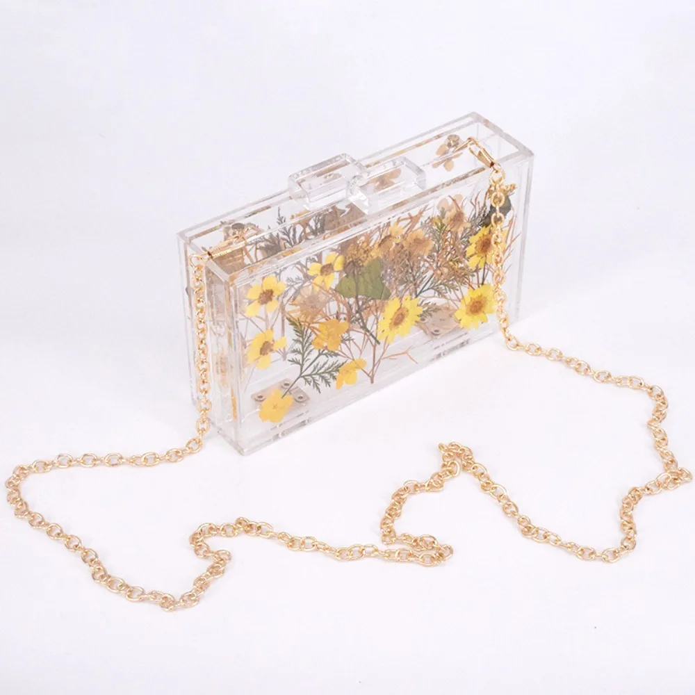 

Transparent Evening Clutch Bag Fashion Flowers Acrylic Wallet Party Vintage Crossbody Bags Women