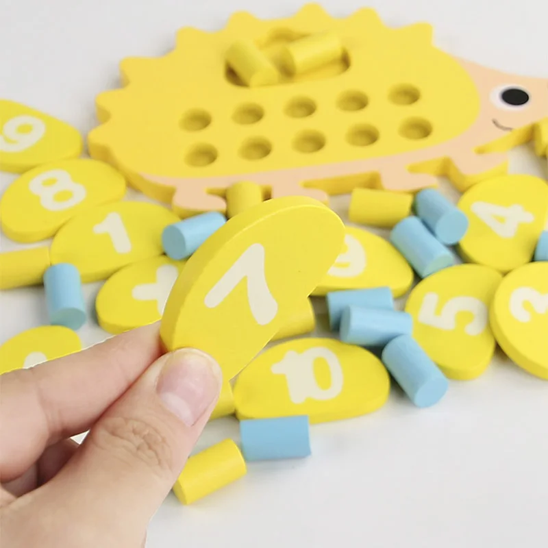 Children's Wooden Hedgehog Ten Digit Counter Ten Grid Game Addition Subtraction Operation Math Toy Number Cognitive Teaching Aid