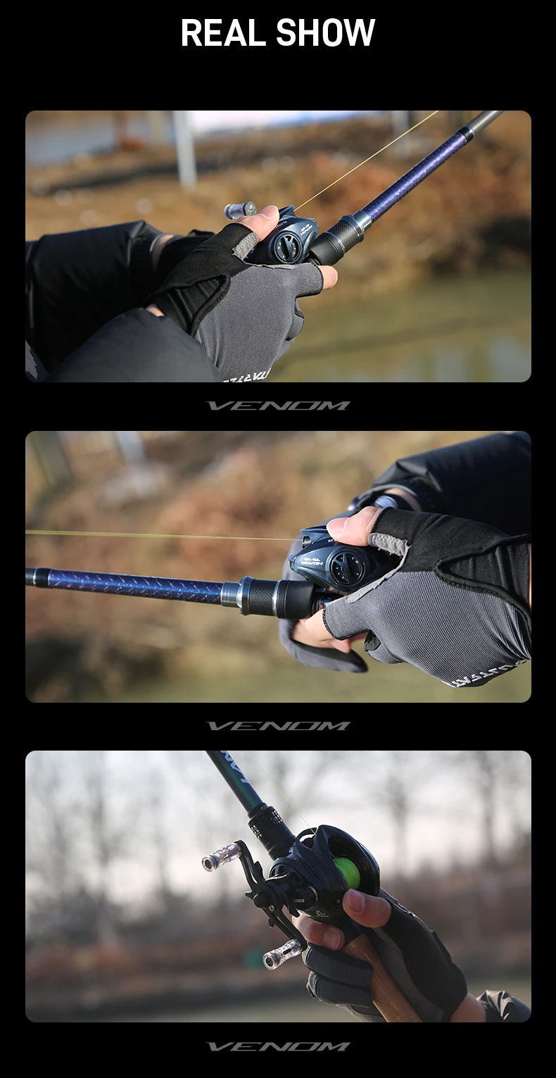 Baitcasting-Angelrolle Leichtgewichtiger Kohlefaser-Rahmen 7,0:1 Übersetzungsverhältnis 4kg Bremskraft Flache Spule Kleinfisch-Angeln VENOM – Detail 12
