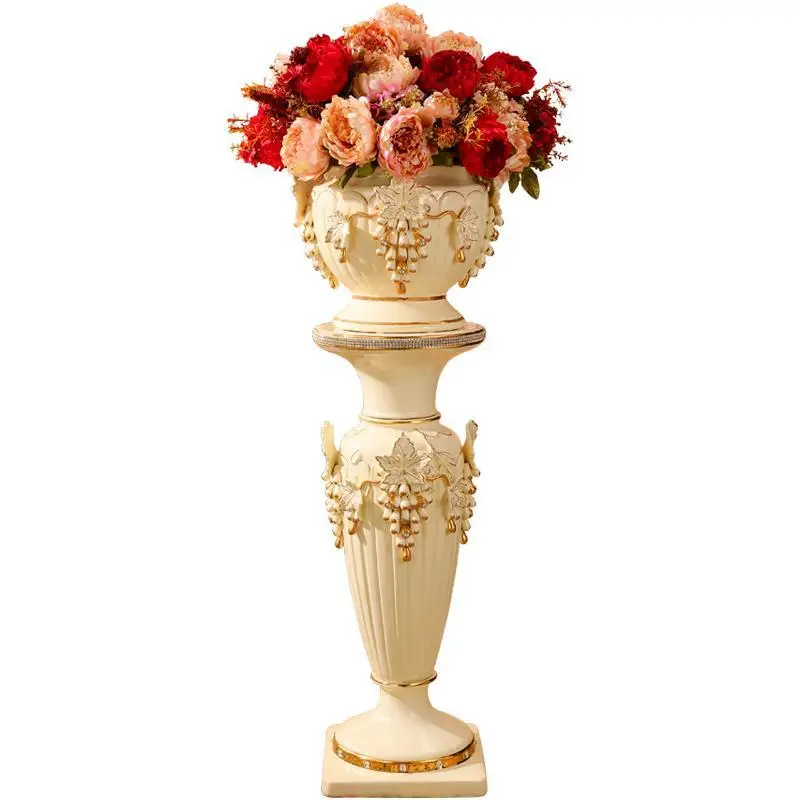 

European style Roman column ornaments, large living room vase, ceramic floor-standing vase with floral decoration, flowerpot