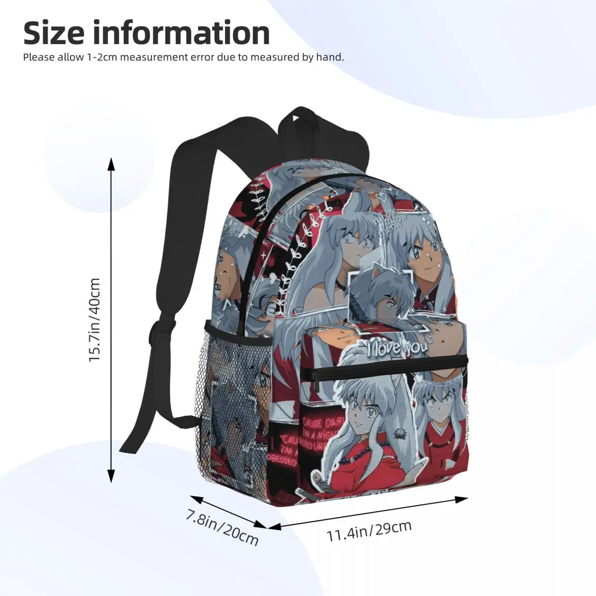 이누야샤 애니메이션 학생 배낭 학교 가방 소년을위한 하이킹 여행 데이 팟 소녀 패션 Bookbag 어깨 가방