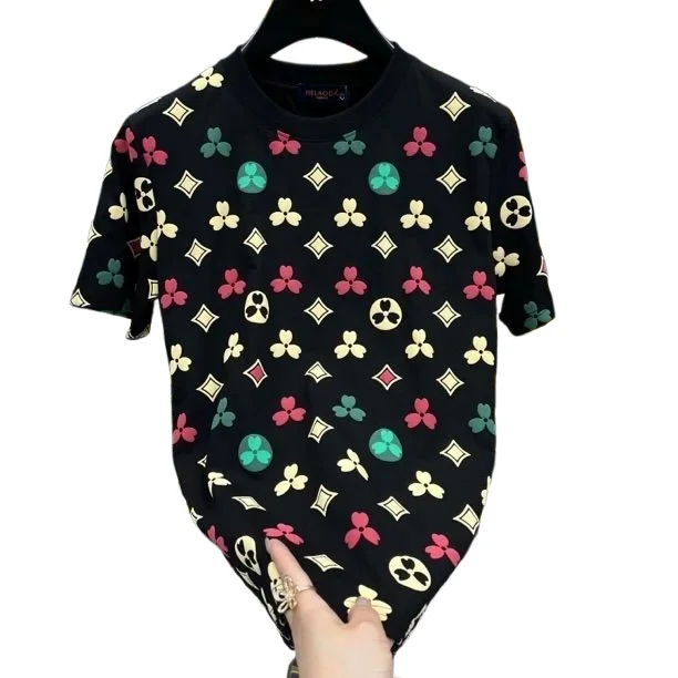 men's fashionable printed breathable high-end light luxury short sleeved casual versatile summer short sleeved T-shirt